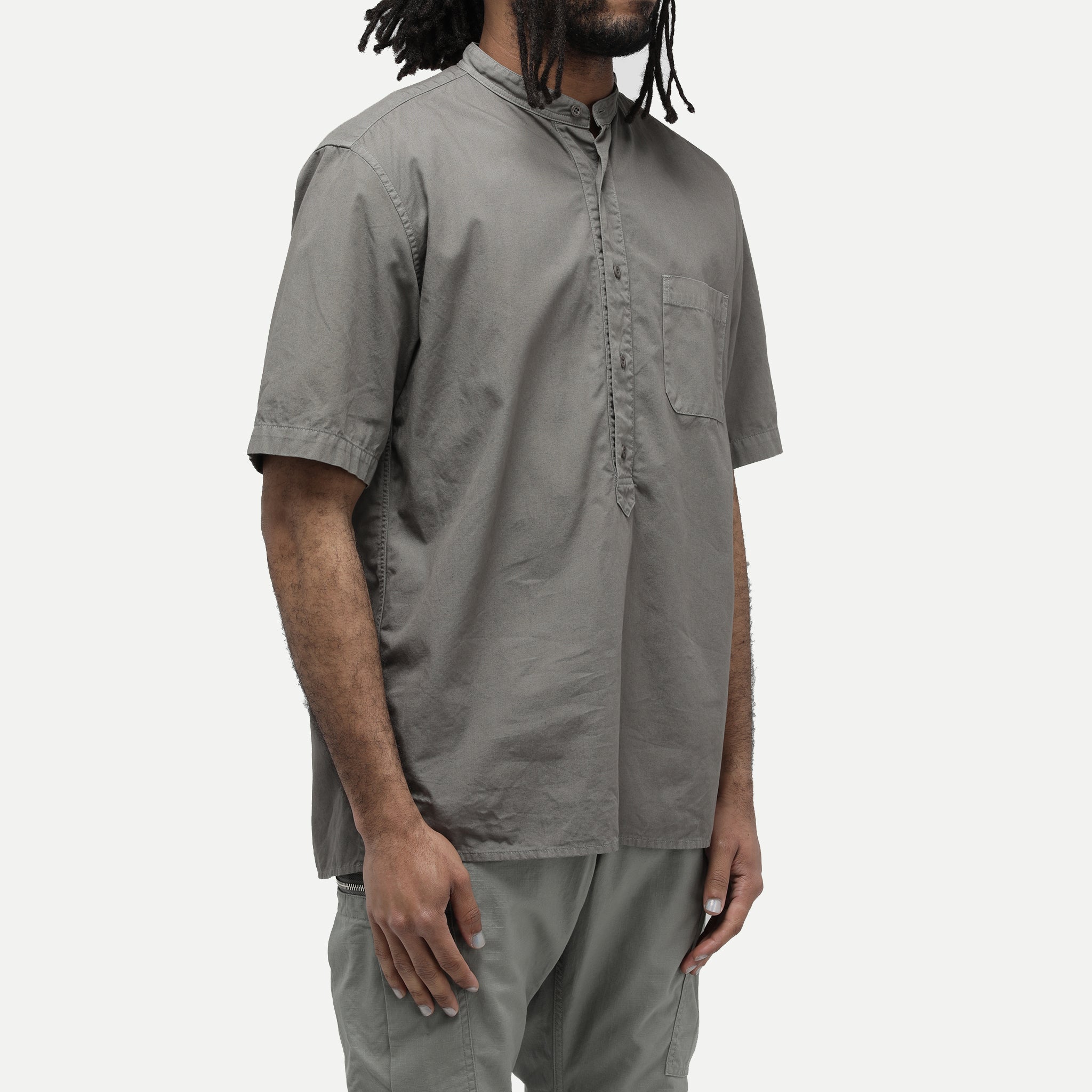 Dweller Stand Collar Pullover S/S Shirt Cotton Poplin Overdyed
